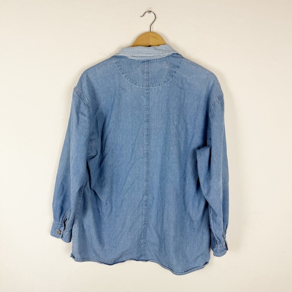 Vintage Bill Blass Lightweight Denim Chore Coat Button Down Pinstripes - Picture 2 of 7